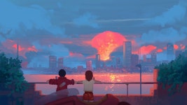 Download Aesthetic Anime Desktop Kids Viewing Sunset Wallpaper | Wallpapers.com