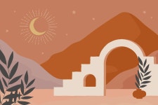 Download Aesthetic Boho Boho Sun Over Mountain Wallpaper | Wallpapers.com