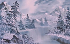Download River Winter Scenery Painting Wallpaper | Wallpapers.com