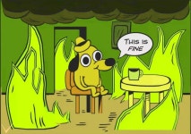 Download A Cartoon Of A Dog Sitting In Front Of A Fire Wallpaper | Wallpapers.com