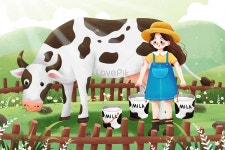 우유 일 목장 우유 소녀와 암소 그림 일러스트 무료 다운로드 - Lovepik 우유 일 목장 우유 소녀와 암소 그림