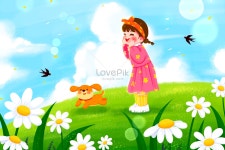 봄 초원에 비명 소녀와 강아지 그림 일러스트 무료 다운로드 - Lovepik 봄 초원에 비명 소녀와 강아지 그림