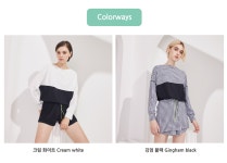 [보헤미안블루][SET]스트링타이 보트넥 여성 루즈핏 래쉬가드 CW+트루블랙 레이어드 랩 쇼츠 [W CONCEPT]