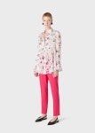 Shirt with guru collar with silk-chiffon frill with a pictorial print | EMPORIO ARMANI Woman
