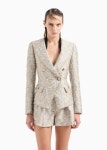 Double-breasted shawl-collar jacket in jacquard with a deconstructed geometric design | EMPORIO ARMANI Woman