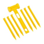 7pc Wildtrak Plastic Pegs & Double Headed Mallet Set For Camping Tent Yellow | BIG W