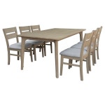 Tyler 7pc 180cm Dining Table Set Fabric Chair Solid Acacia Wood Brushed Smoke | BIG W