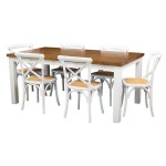 Norah 7pc Dining Set Table 180cm Solid Acacia Wood White Crossback Chair | BIG W