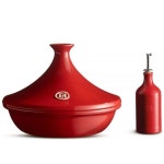 Emile Henry Ceramic Flame Tagine with Oil Pourer 32cm in Grand Cru / Burgundy | BIG W