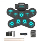 Catzon Electronic Drum Set 9 Pads Practice Drum Pads with Drumsticks Foot Pedals USB MIDI Jack for Kids Teens and Beginner-505... 