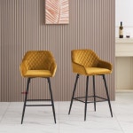 AINPECCA 2X Mustard Ginger Upholstered Velvet Bar Stools Dining Chair Black Metal Legs with Armrest For Kitchen Cafe Office... 