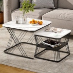 Oikiture Set of 2 Coffee Table Round Oval Marble Nesting Side End Table | BIG W