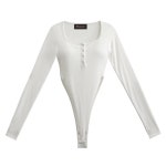 블랙피치 버튼 업 하이레그 바디슈트