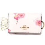 コーテッド 新品 リング付き 5連キーケース C0379 白 QCyvN-m32637308296 COACH コーチ レザー花柄 なレザー