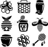 Honey bee hive and cell food agriculture black silhouette icons set isolated vector illustration | Stock Vector | Colourbox