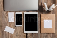 The responsive design mockup on wooden background | Stock Photo | Colourbox