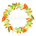 Autumn foliage bouquet wreath vector. Fall leaves and mushrooms bouquet composition for cards decoration. | Stock Vector | Colourbox