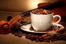 Coffee and violin still life | Stock Photo | Colourbox