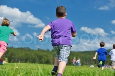 Happy kids group have fun in nature outdoors park | Stock Photo | Colourbox