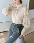 패션풀 TBL24361 (55~66)그리다 레이스배색 블라우스