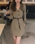 패션풀 DRS24268 (55~77)뉴리 버튼 플라워 원피스