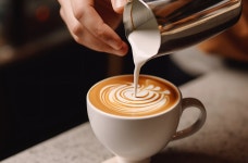 Barista making a perfect latte art on flatwhite | Pictures of food • Foodiesfeed • Food pictures —Pictures of food... 
