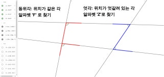 평행선에서의 동위각과 엇각의 성질 이해(1분임_정경욱) – GeoGebra 평행선에서의 동위각과 엇각의 성질 이해(1분임_정경욱)