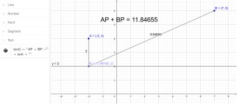 Problem 17/10 AP + BP Minimum – GeoGebra Problem 17/10 AP + BP Minimum