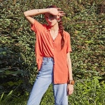 YAN13 얀13 [YAN13] Y-NECK SOFT PLEATS SH_ORANGE