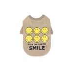 Monchouchou SMILEY COTTON SLEEVE TEE BEIGE | GVG STORE. K-POP, K-FASHION STORE. Worldwide Shipping.