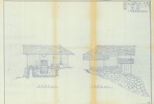 문화재이미지 | 도면_국가민속문화재 _삼척 신리 너와집과 민속유물_신리너와집 보수공사 윤영원 씨 물레방아간 좌,우측면도 도면_국가민속문화재... 