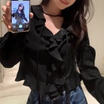 [러블리🤍/프렌치감성/활용도굿][MADE] 소로 V넥 스트랩 프릴 긴팔블라우스 (44~88)-♥핫핑♥ [러블리🤍/프렌치감성/활용도굿][MADE] 소로 V넥... 