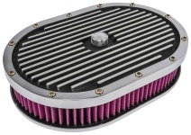 JEGS 500099: Finned Aluminum Air Cleaner Kit Oval 12 in. L x 8 1/4 in. W x 3 in. H [Black] - JEGS High Performance
