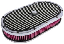 JEGS 500100: Finned Aluminum Air Cleaner Oval 15 in. L x 8 in. W x 3 in. H [Black] - JEGS High Performance