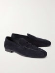 Navy Suede Penny Loafers | TOM FORD | MR PORTER