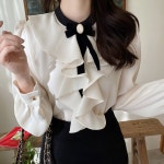 (브로치셋트)헤라리본 블라우스 a0934 - 러블리 로맨틱룩 피오나 피오나