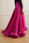 Pink Asymmetric ruffled charmeuse maxi skirt | LANVIN | NET-A-PORTER
