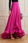 Pink Asymmetric ruffled charmeuse maxi skirt | LANVIN | NET-A-PORTER