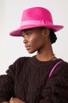 Bright pink Valentino Garavani VLOGO leather-trimmed wool fedora | VALENTINO | NET-A-PORTER