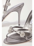 MANOLO BLAHNIK Elsaka 90 crystal-embellished metallic leather sandals | NET-A-PORTER