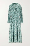 Blue Berry Blooms pleated floral-print satin midi dress | VINCE | NET-A-PORTER