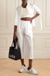 LOEWE + Paulas Ibiza cropped leather-trimmed cotton-blend terry-jacquard top | NET-A-PORTER