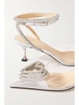 MACH & MACH Triple Heart crystal-embellished PVC and metallic leather pumps | NET-A-PORTER
