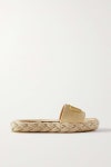 Beige Valentino Garavani VLOGO embroidered woven espadrille slides | VALENTINO | NET-A-PORTER