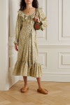Yellow Veredis belted ruffled floral-print cotton midi dress | DÔEN | NET-A-PORTER