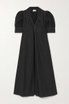Black Pleated organic cotton-poplin midi dress | GANNI | NET-A-PORTER