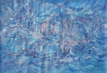 Blue abstract painting 100x145 cm unstretched canvas The sea i012 art original artwork by artist Airinlea Painting by Ksavera Art... 