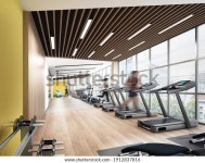 3d 렌더링 피트니스실 실내 목제 바닥 스톡 일러스트 1912837816 | Shutterstock