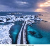 길, 눈 속의 섬, 바다, 다리, 스톡 사진 2384301509 | Shutterstock