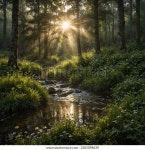 태양이 내리쬐는 푸른 숲에 고요한 안개 스톡 사진 2505098639 | Shutterstock